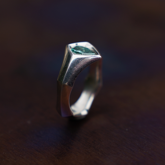 teal diamond sheild ring