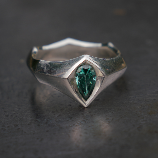 teal diamond sheild ring